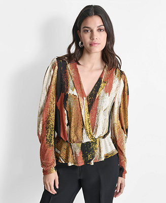 DKNY Women's Faux-Wrap Long-Sleeve Top - Macy's | Macy's