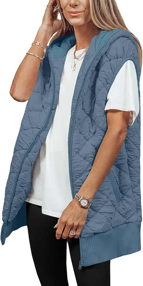 Miladusa Womens Long Puffer Vest Hooded Full Zip Sleeveless Quilted Jacket Winter Outerwear Coats... | Amazon (US)