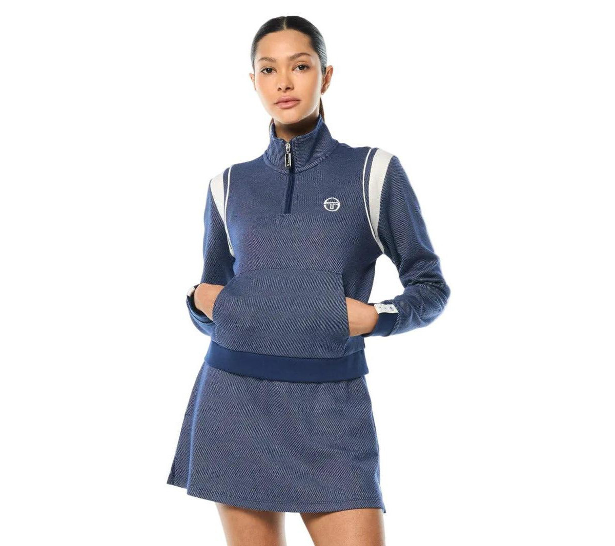 Sergio Tacchini Women's Agiato Mock-Neck Quarter-Zip Kangaroo-Pocket Sweatshirt - Beacon blue | Macy's