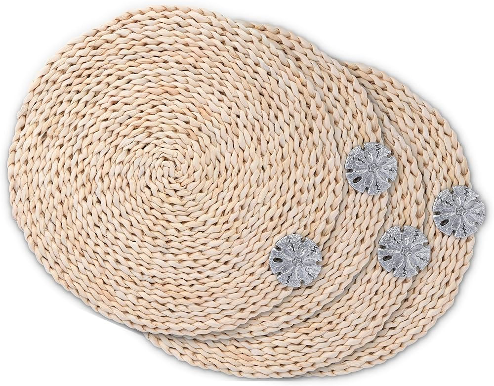 Arthur Court Twisted Seagrass Placemats with Metal Sand Dollar Medallion - Set of 4 16 inch Diame... | Amazon (US)