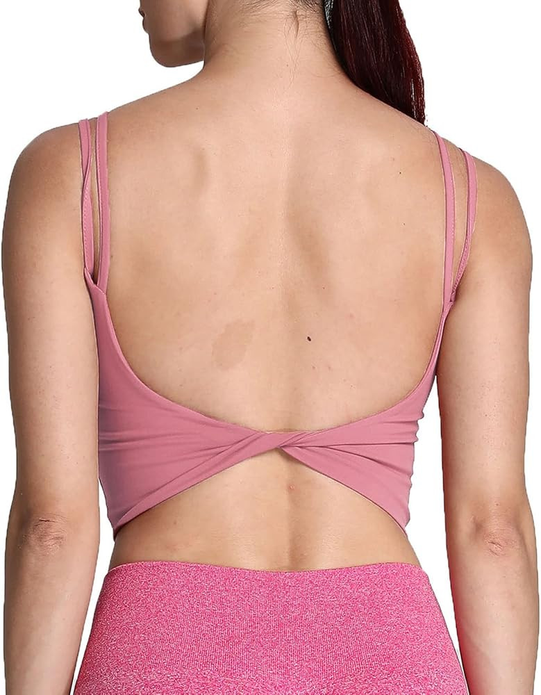 Aoxjox Women's Workout Sports Bras Fitness Padded Backless Yoga Crop Tank Top Twist Back Cami | Amazon (US)