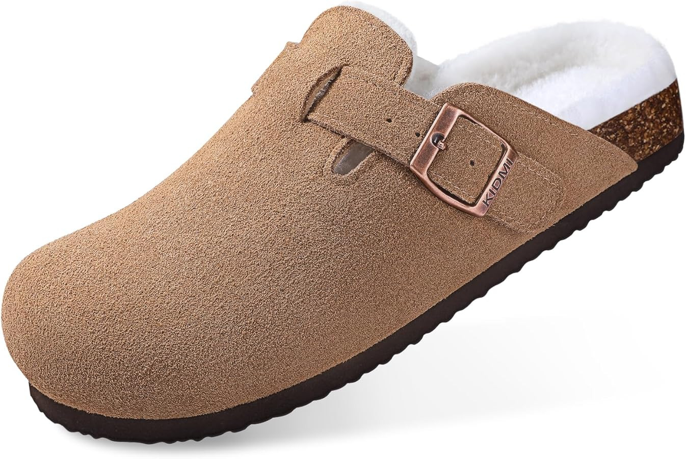 Women's Fur Lined Suede Clogs Fuzzy Cork Footbed Mules Slip On Winter Potato Shoes | Amazon (US)