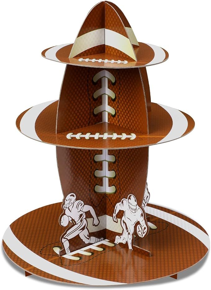 UPINS Football Cupcake Stand Decoration 3-Tier Super Bowl Party Cardboard Cupcake Stand Tower Spo... | Amazon (US)