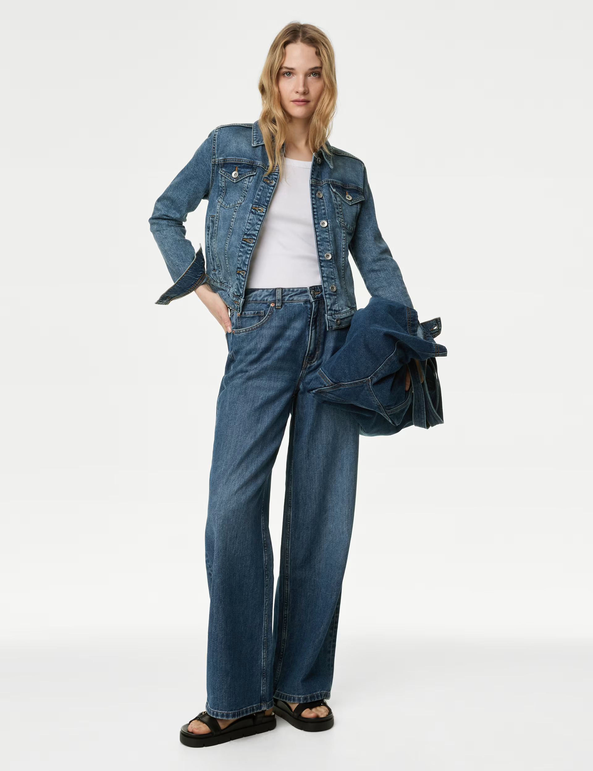 Slouchy Mid Rise Wide Leg Jeans | M&S Collection | M&S | Marks & Spencer (UK)
