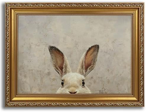 Vintage Gold Framed Easter Bunny Wall Art - Rustic Neutral Rabbit Canvas Prints, Framed Cottageco... | Amazon (US)
