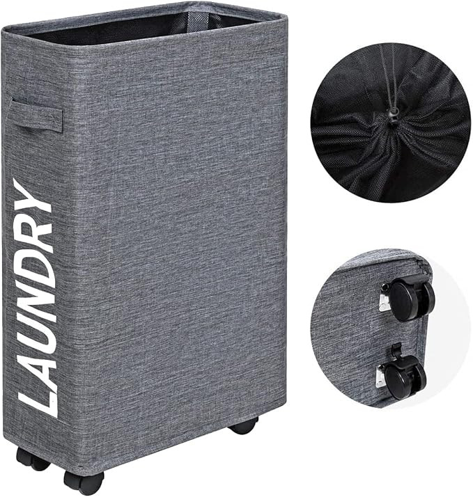 Chrislley 45L Slim Laundry Hamper with Wheels Narrow Rolling Laundry Basket Foldable Dirty Clothe... | Amazon (US)