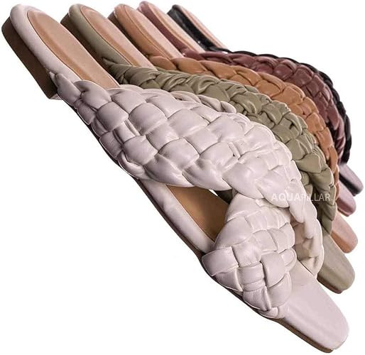 Thick Braided Woven Slides - Womens Open Squared Toe Slip On Mule Slipper | Amazon (US)