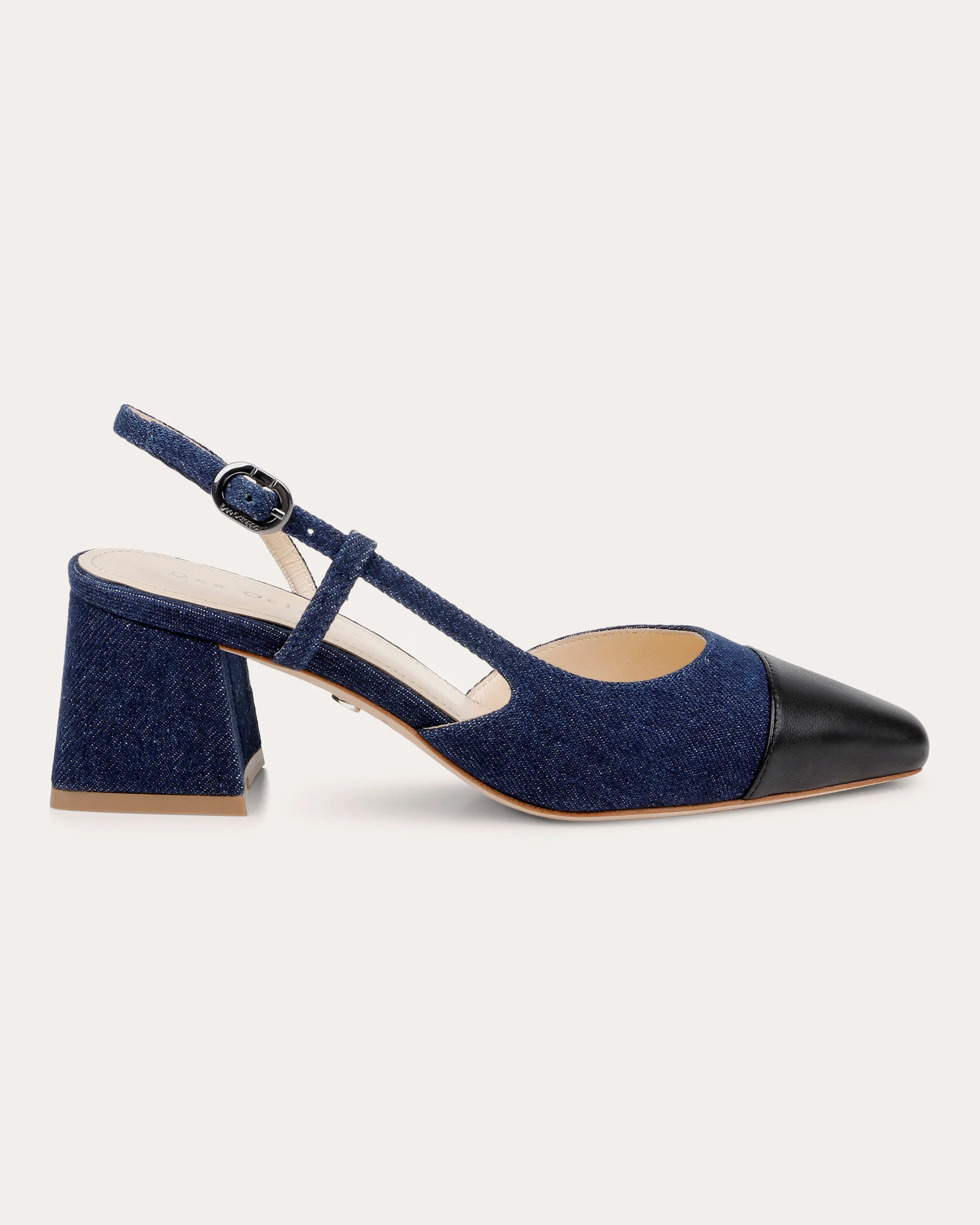 Dee Ocleppo Women's Naples Leather-Trimmed Denim Slingback in Blue/black Leather/Denim | Olivela