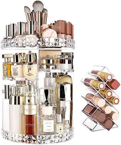 Rotating Makeup Organizer - ZQQZAN Clear Makeup Organizer with Lipstick Organizer, Large Capacity... | Amazon (US)