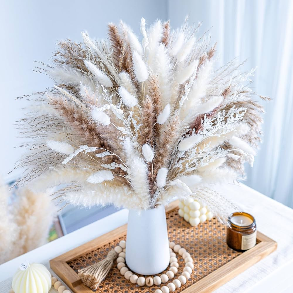 96PCS Natural Dried Pampas Grass Boho Home Decor Bouquet Phragmites Dried Flowers Bouquet for Wed... | Amazon (US)