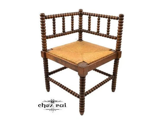 Vintage French Bobbin Turned Hardwood And Rush Seat Corner Chair Fireside Chair Bedroom Living Ro... | Etsy (US)