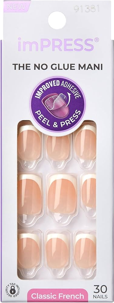 KISS imPRESS No Glue Mani Press On Nails, Classic, 'Model', Light Neutral + White Tip French, Sho... | Amazon (US)