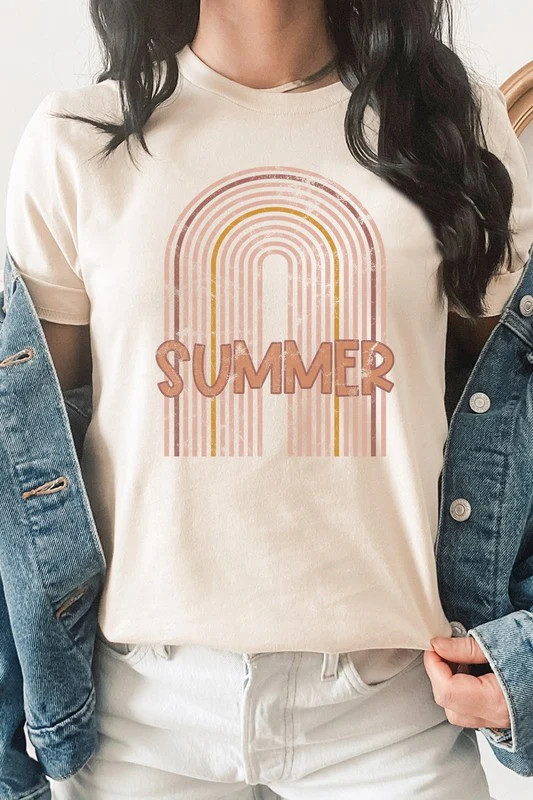 Summer Boho Pink Rainbow Graphic Tee Cream / S | Casual Chic Boutique