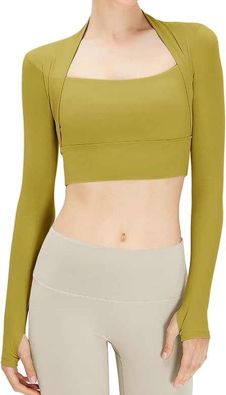 Micoson Women Workout Tops Long Sleeve Shirts Gym Crop Top Athletic Yoga Compression Shirt with T... | Amazon (US)