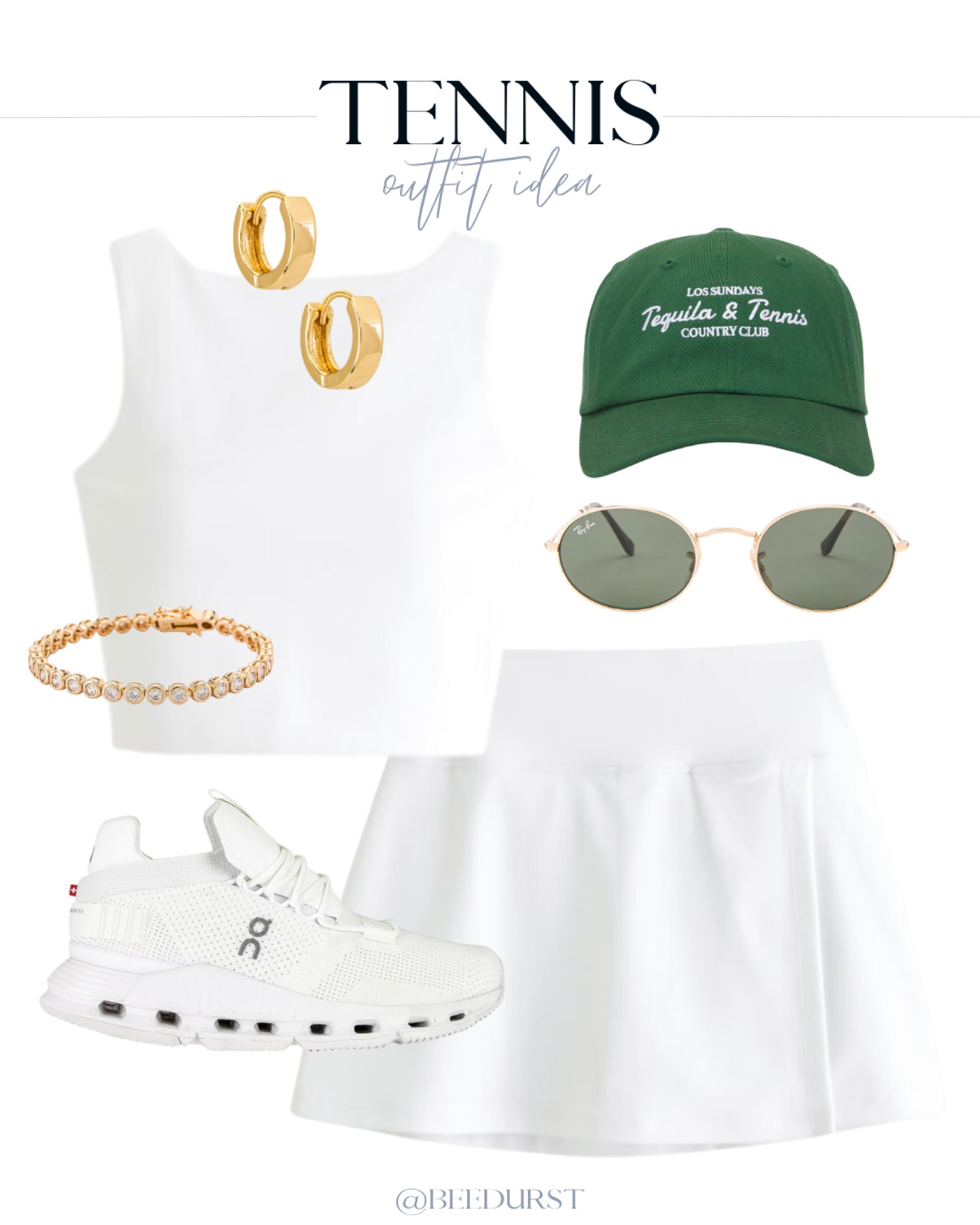 Tennis outfit idea, pickle ball outfit idea, active outfit idea, athleisure outfit idea, errands outfit idea, old money aesthetic, coastal granddaughter aesthetic, white workout set, white active tank, white skort, white tennis skirt, white sneakers, white tennis shoes, cute baseball hat, green baseball hat, ray ban sunglasses, huggie hoops, tennis bracelet 

#LTKShoeCrush #LTKFitness #LTKActive