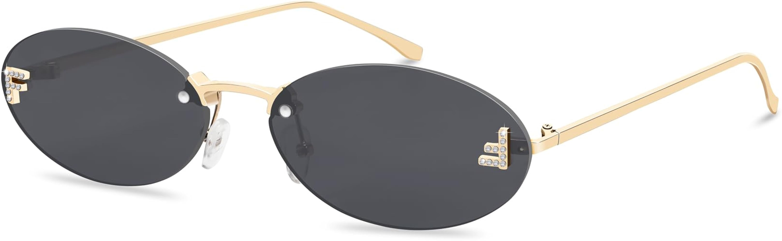 Retro Oval Y2K Sunglasses for Women Men, 2025 Trendy Chic Narrow Gold Metal 90s Sun Glasses Small... | Amazon (US)