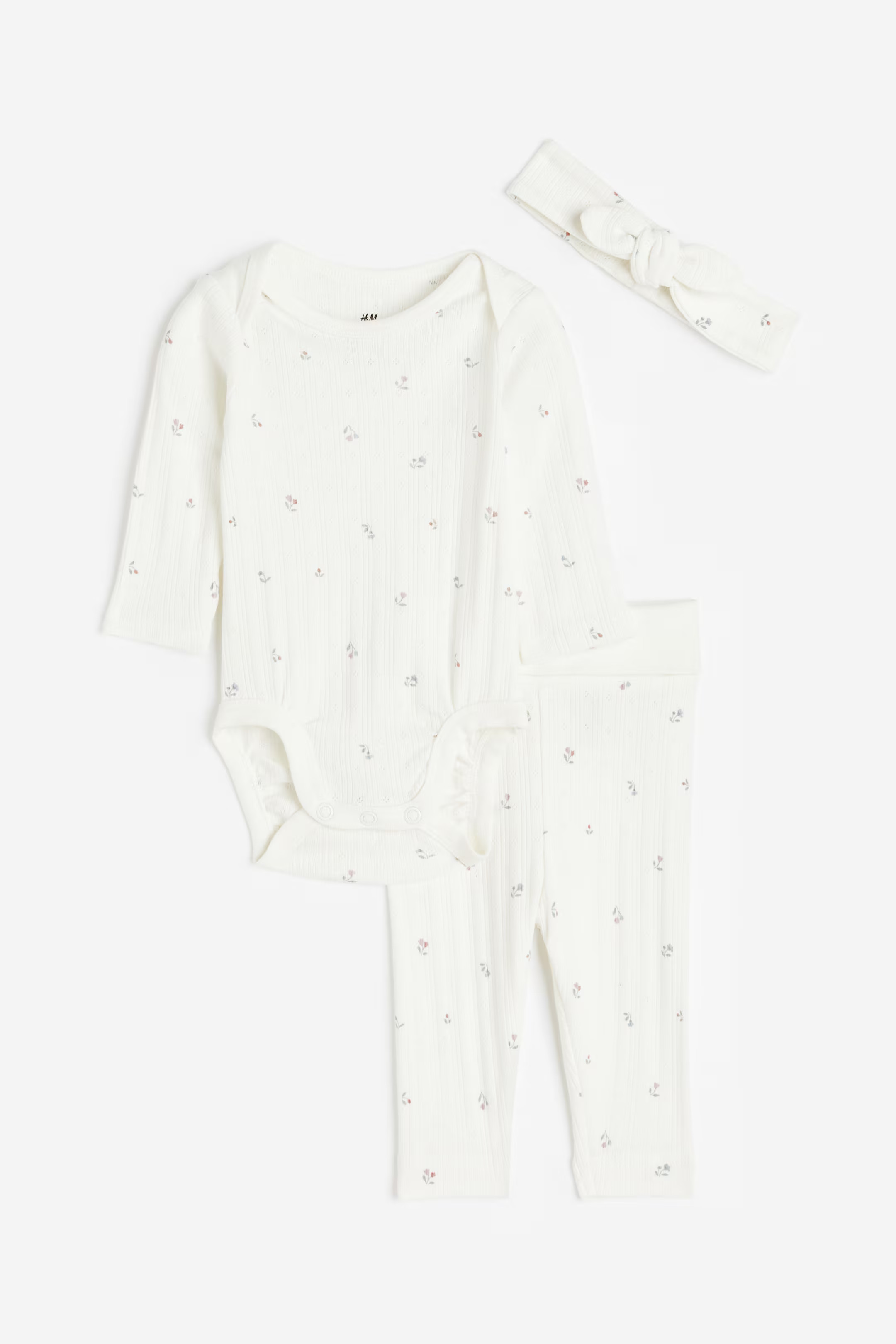 3-piece Cotton Set - Round Neck - Long sleeve - White/floral - Kids | H&M US | H&M (US + CA)