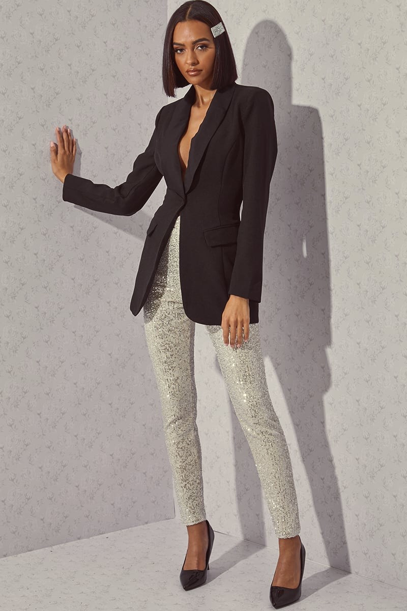 LORNA LUXE PREMIUM SILVER SEQUIN LEGGINGS | In The Style (UK)