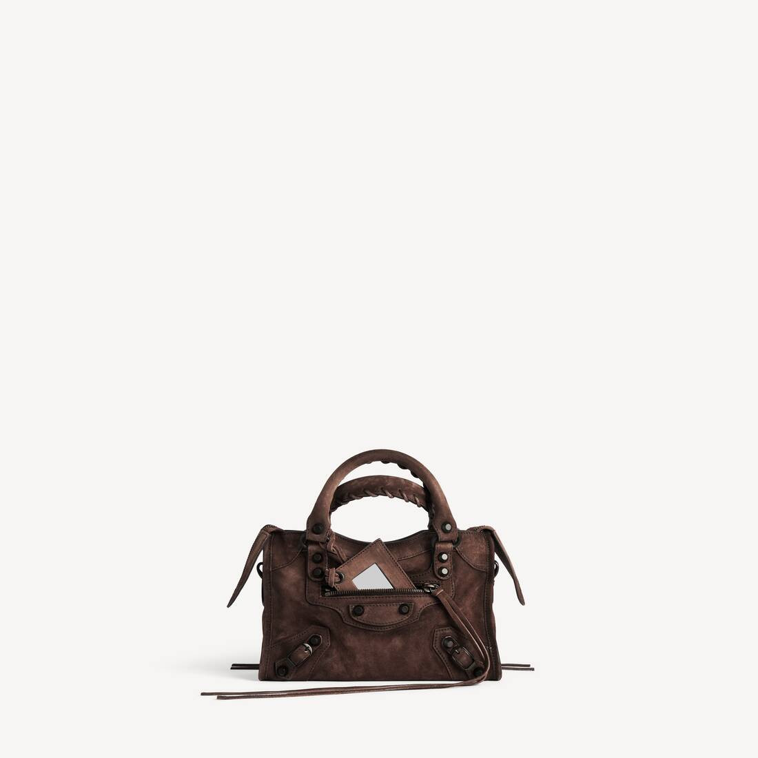 Le City Bag Mini in light espresso waxed suede calfskin, brass hardware | Balenciaga