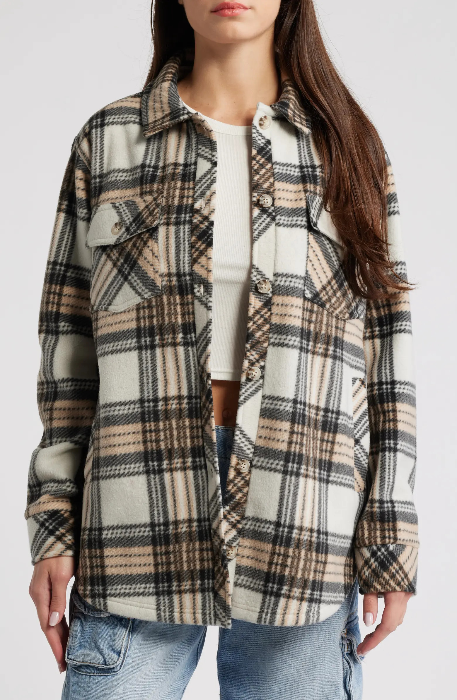 Plaid Polar Fleece Shacket | Nordstrom