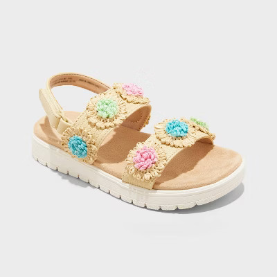 Toddler Girls' Lana Raffia Floral Footbed Sandals - Cat & Jack™ 6T | Target