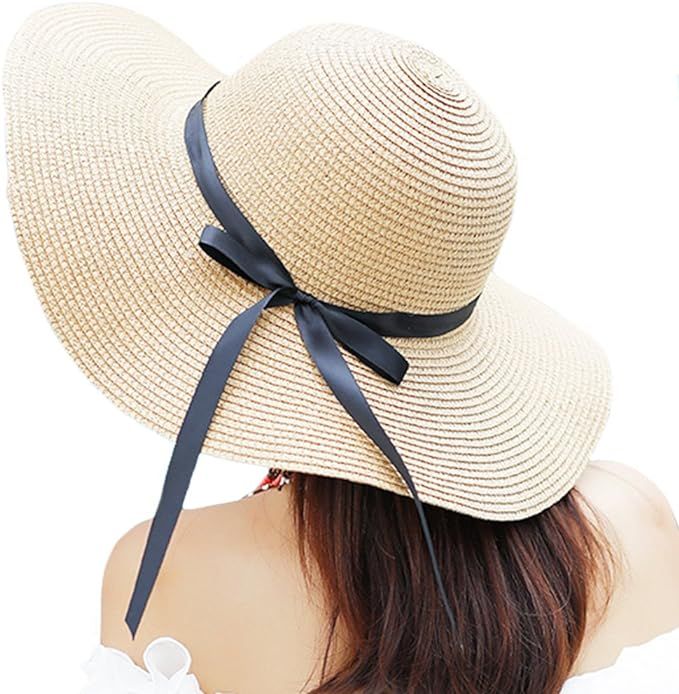 Itopfox Women's Big Brim Sun Hat Floppy Foldable Bowknot Straw Hat Summer Beach Hat | Amazon (CA)