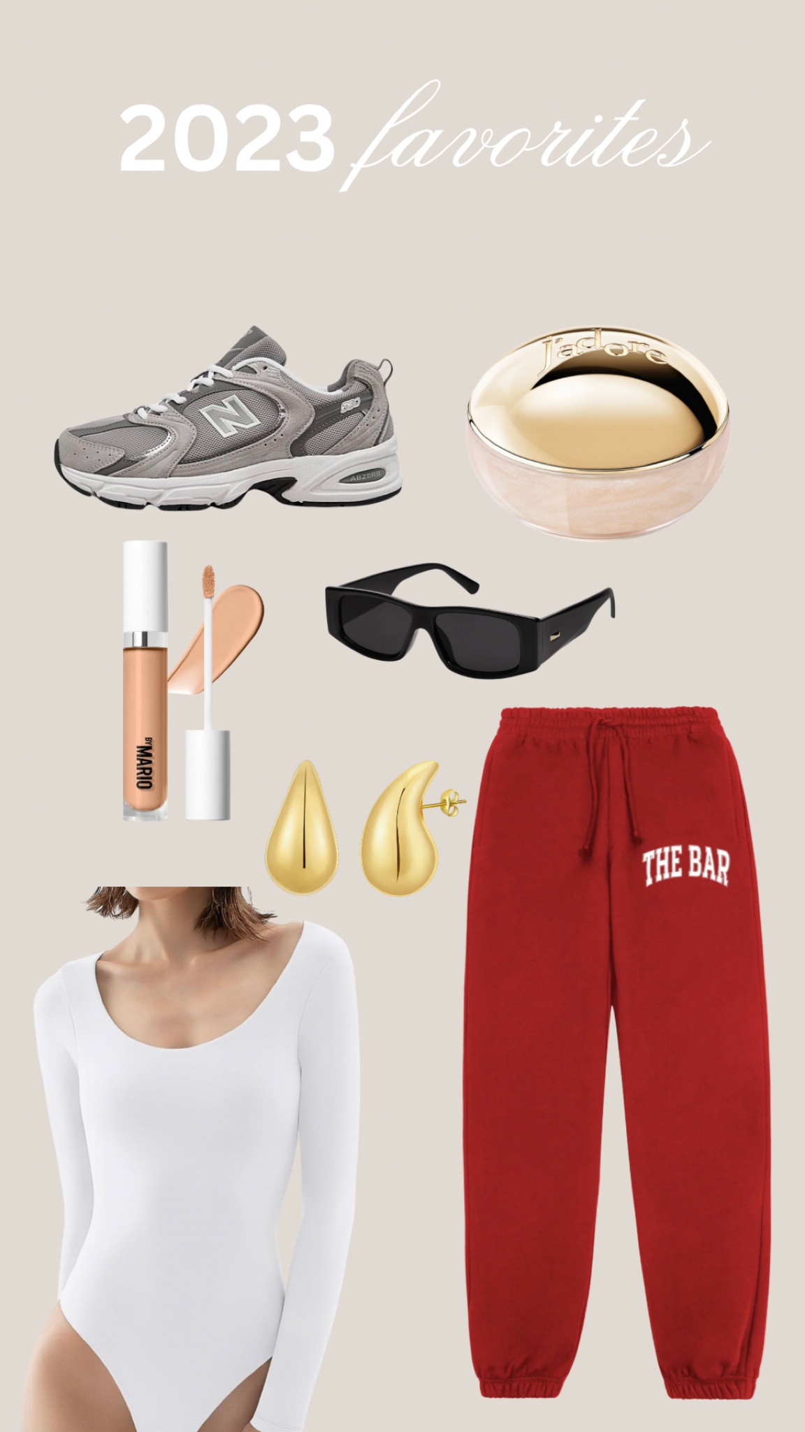 2023 favorites, new balance, Jadore, Dior, sunglasses, makeup by Mario, concealer, the bar, body suits, basics, gold earrings 

#LTKfindsunder100 #LTKMostLoved #LTKfindsunder50