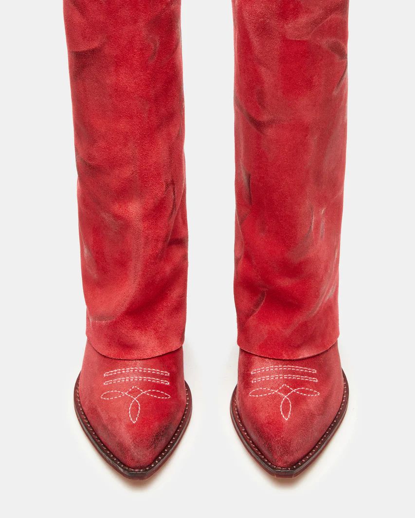 SORVINO Red Suede Foldover Knee-High Western Boot | Women's Boots | Steve Madden (US)