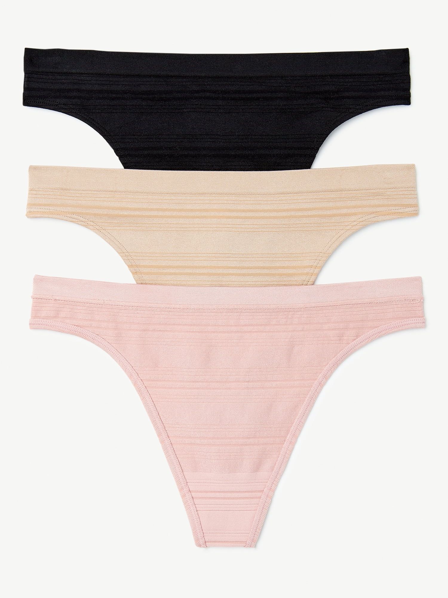 Joyspun Women's Seamless Sheer Stripe Thong Panties, 3-Pack, Sizes S to 3XL | Walmart (US)