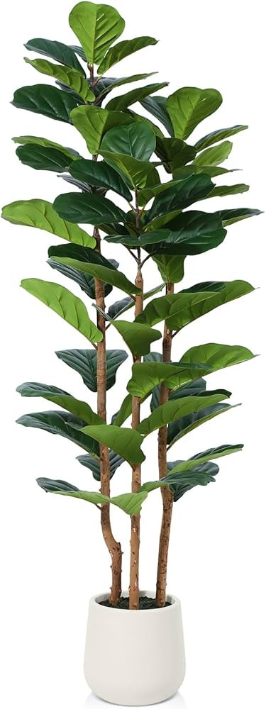 Artificial Fiddle Leaf Fig Tree with White Planter, 5ft Tall Fake Tree with Natural Wood Trunk fo... | Amazon (CA)