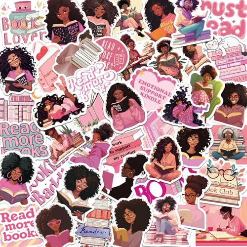 50PCS Black Girl Book Stickers for Kindle Pink Bookish Sticker Book Aesthetic Stickers for Adults Reading Stickers of Kindle Book Lover Accessories Waterproof Vinyl Sticker | Amazon (US)