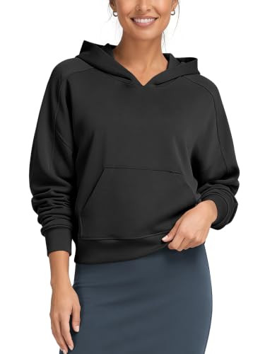 ODODOS Modal Soft Long Sleeve Cropped Hoodie for Women Oversized Pullover Sweatshirts with Pocket, Black, Medium | Amazon (US)