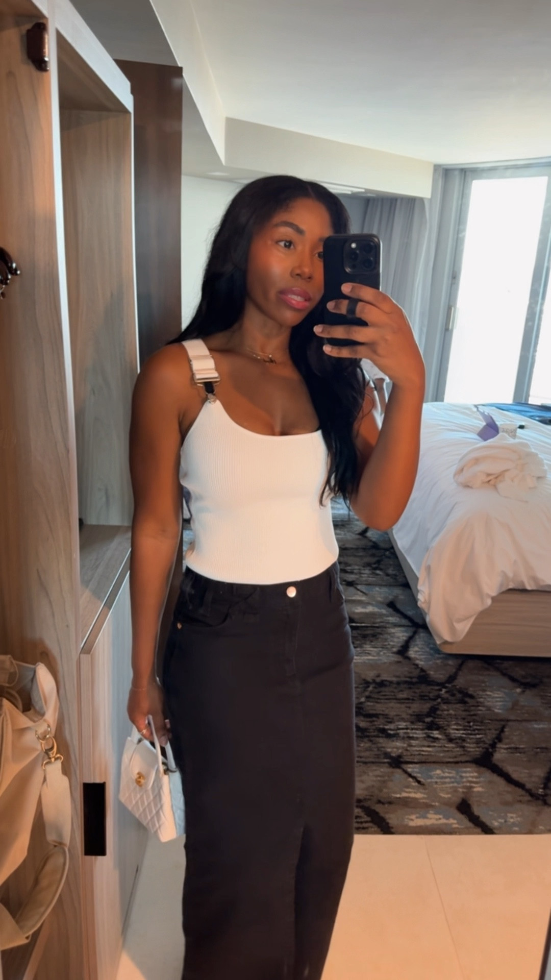 Outfit of the night! Wearing my denim skirt from wrangler x Staud! My top is from their collection too, but earlier this year. It’s currently 30% off during their sitewide sale!! Love how this look came out! Simple but so chic. #falloutfits #fallfashion #denimskirt 

#LTKWatchNow #LTKSaleAlert #LTKStyleTip