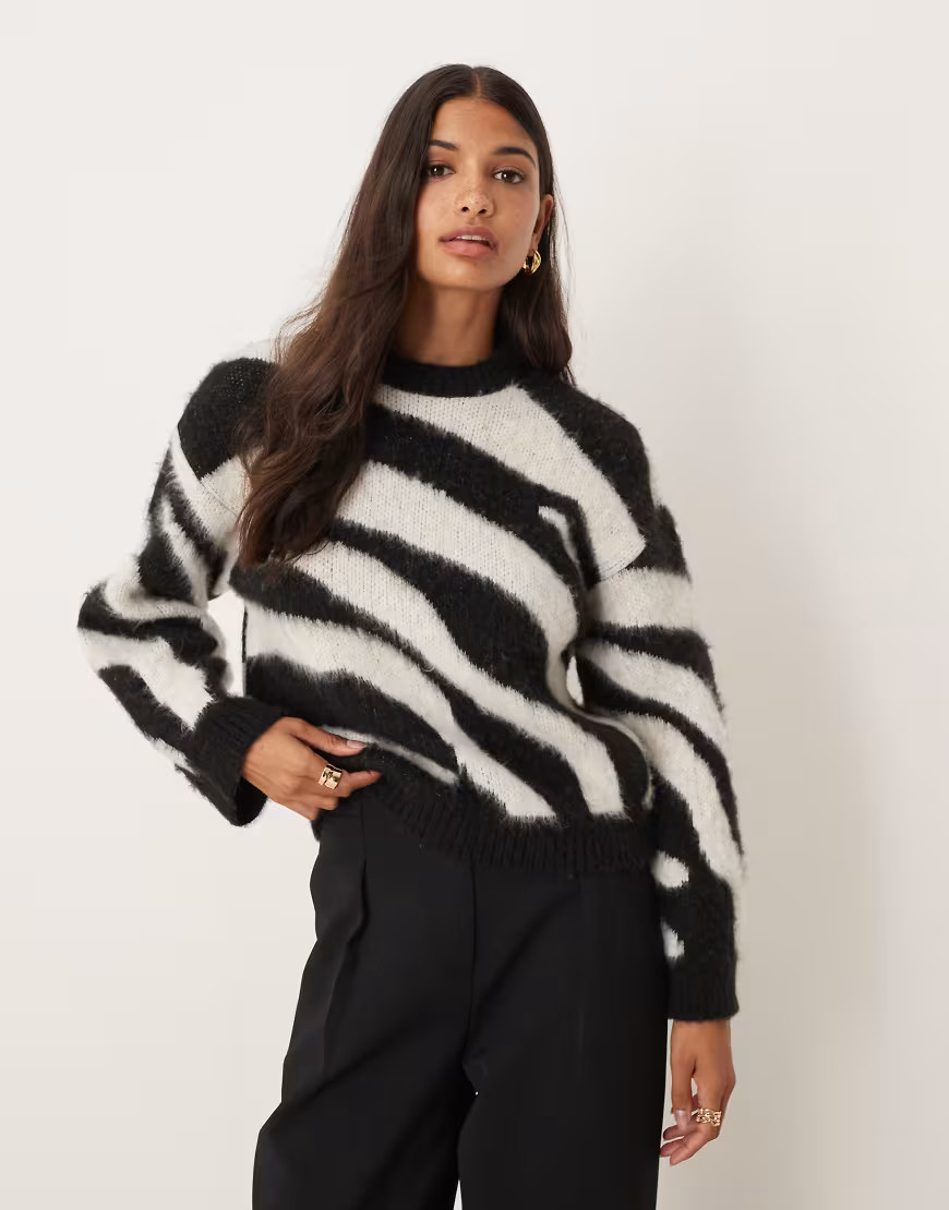 ASOS DESIGN knit oversized sweater in zebra print-Multi | ASOS (Global)