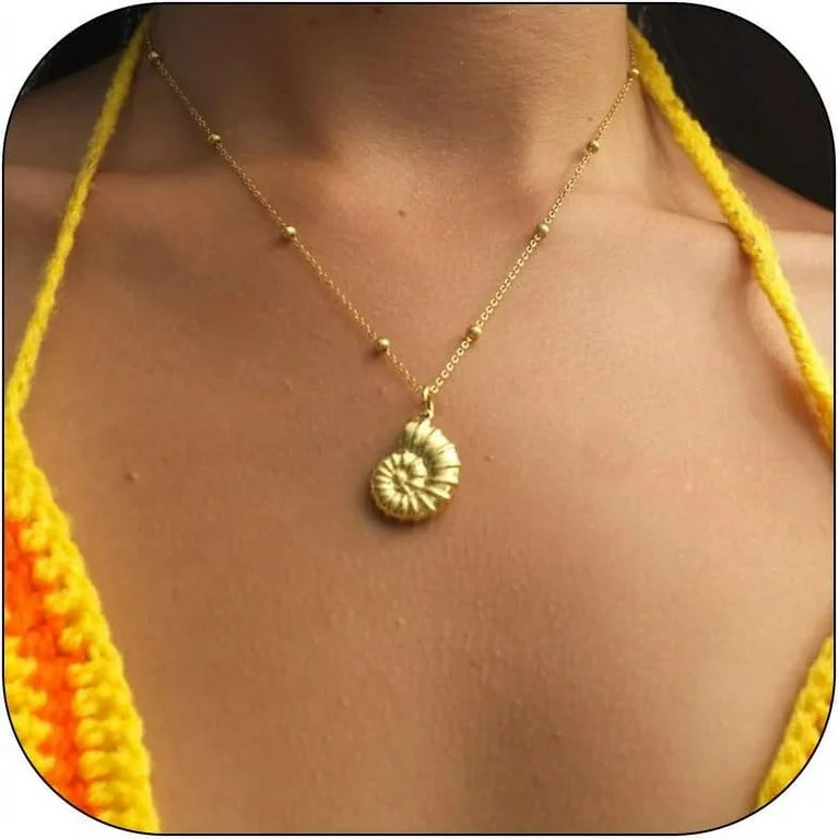 Girly Jewelry Gold Sea Shell Necklace Layer Charm Necklace for Women Boho Summer Seashell Beach S... | Walmart (US)