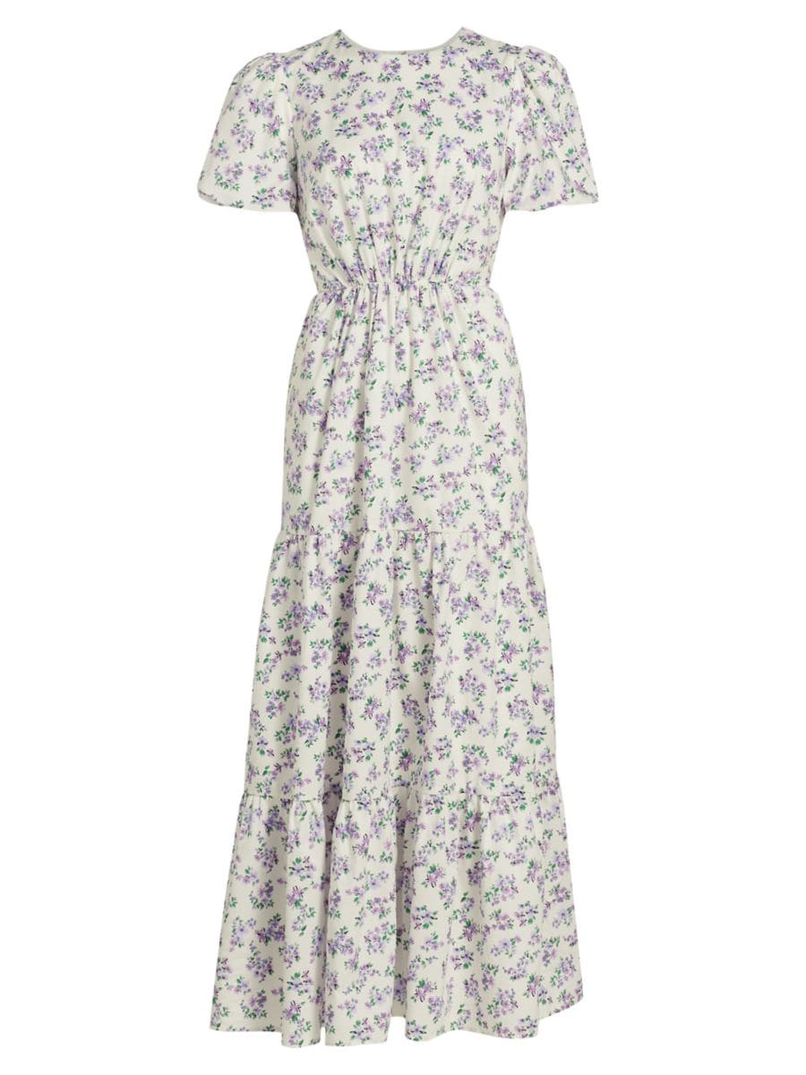 Shop Wayf Plaza Tiered Cotton-Blend Cut-Out Maxi Dress | Saks Fifth Avenue | Saks Fifth Avenue