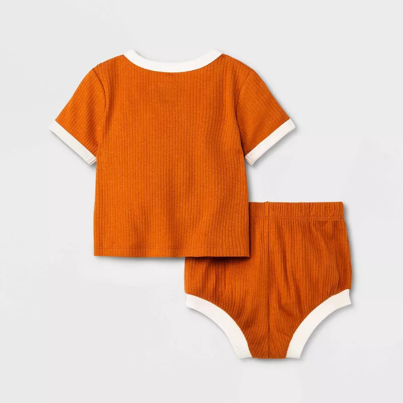 Baby 2pc Ribbed Top & Bottom Set - Cat & Jack™ Orange Newborn | Target