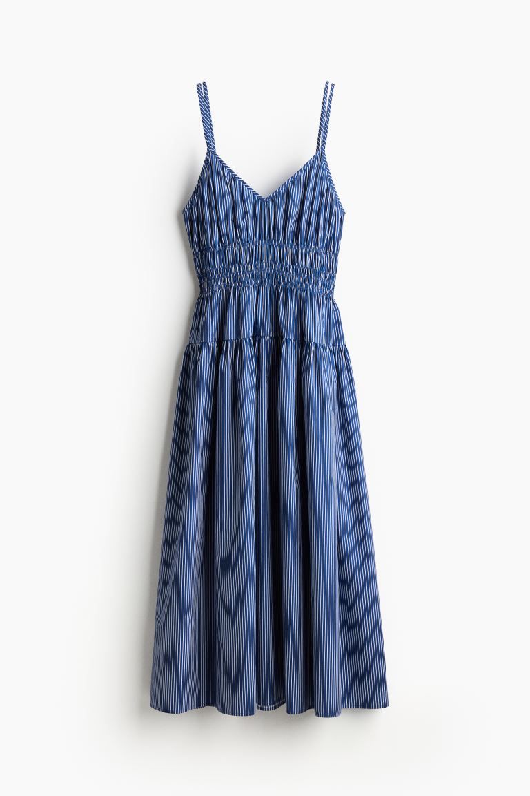 Smocked-waist cotton dress - Blue/Striped - Ladies | H&M GB | H&M (UK, MY, IN, SG, PH, TW, HK)