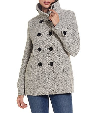 Gallery Herringbone Double Brested Wool Blend Button Front Peacoat - M | Dillard's