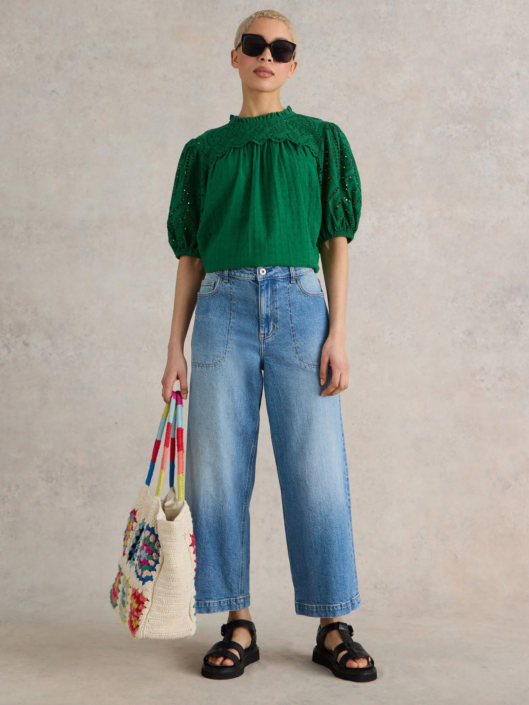 Buy White Stuff Blue Tia Wide Leg Crop Jeans from Next Ireland | Next EU