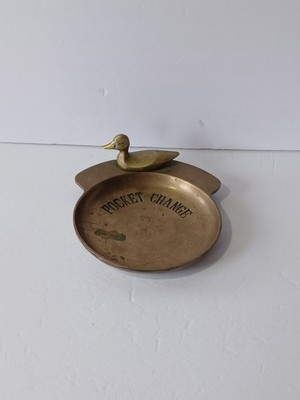 Antique Brass Pocket Change Tray Trinket Round W Figural Duck | eBay | eBay US