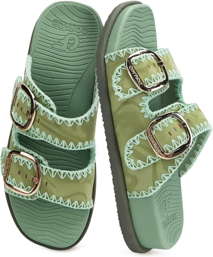 COFACE Womens Sandals Classy Buckles Cloud Cushioned Casual Slides Size 6-12 | Amazon (US)