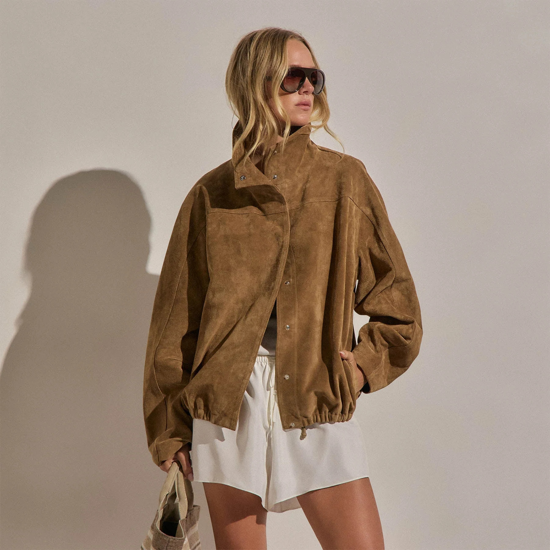 Suede Funnel Neck Jacket - Dark Sand | James Perse (US)