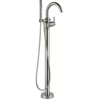 Delta Trinsic 1-Handle Floor-Mount Roman Tub Faucet Trim Kit with Hand Shower in Stainless (Valve... | The Home Depot
