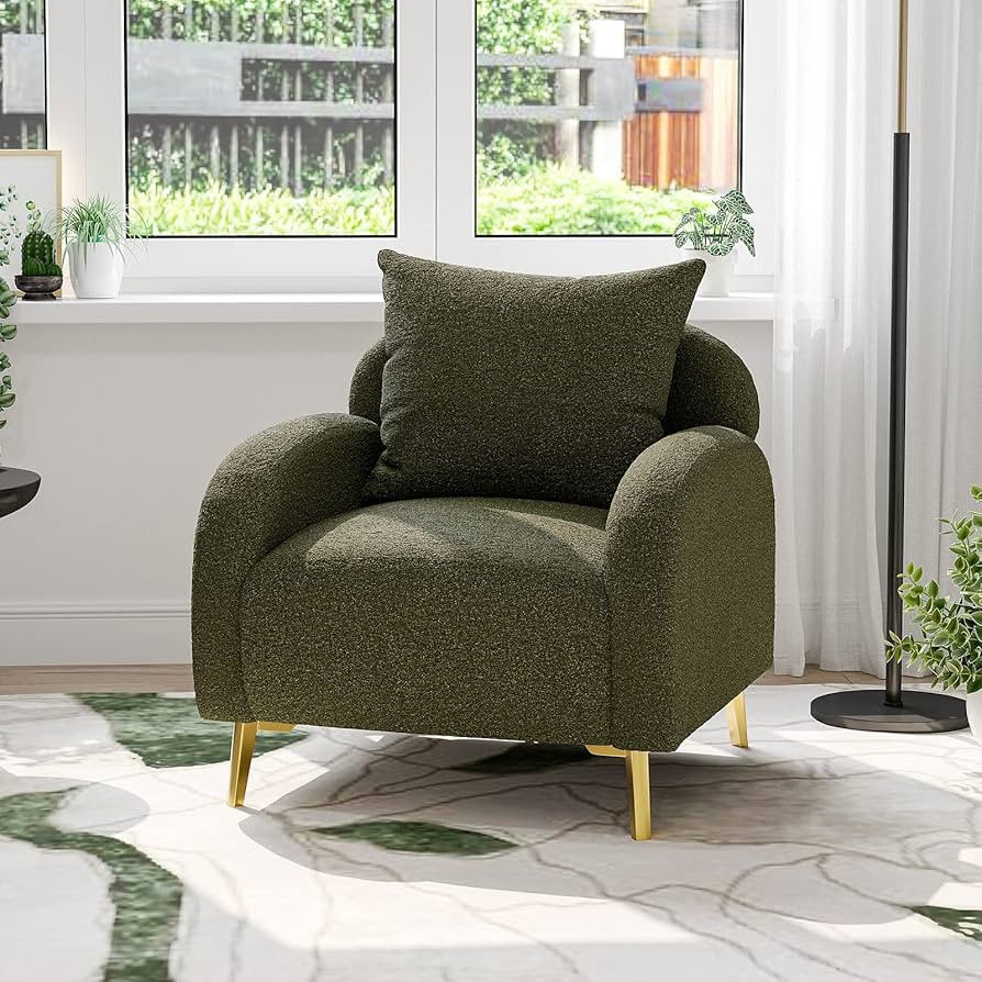 Farini Modern Accent Chairs with Pillow,Sherpa Cozy Single Sofa Chairs Teddy Club Armchair for Li... | Amazon (US)