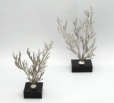 Metal Gorgonian Coral on Black Glass Base Object | Pottery Barn (US)