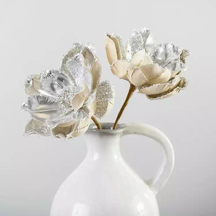 Platinum Magnolia Christmas Tree Pick 2-pc. Set | Kirkland's Home