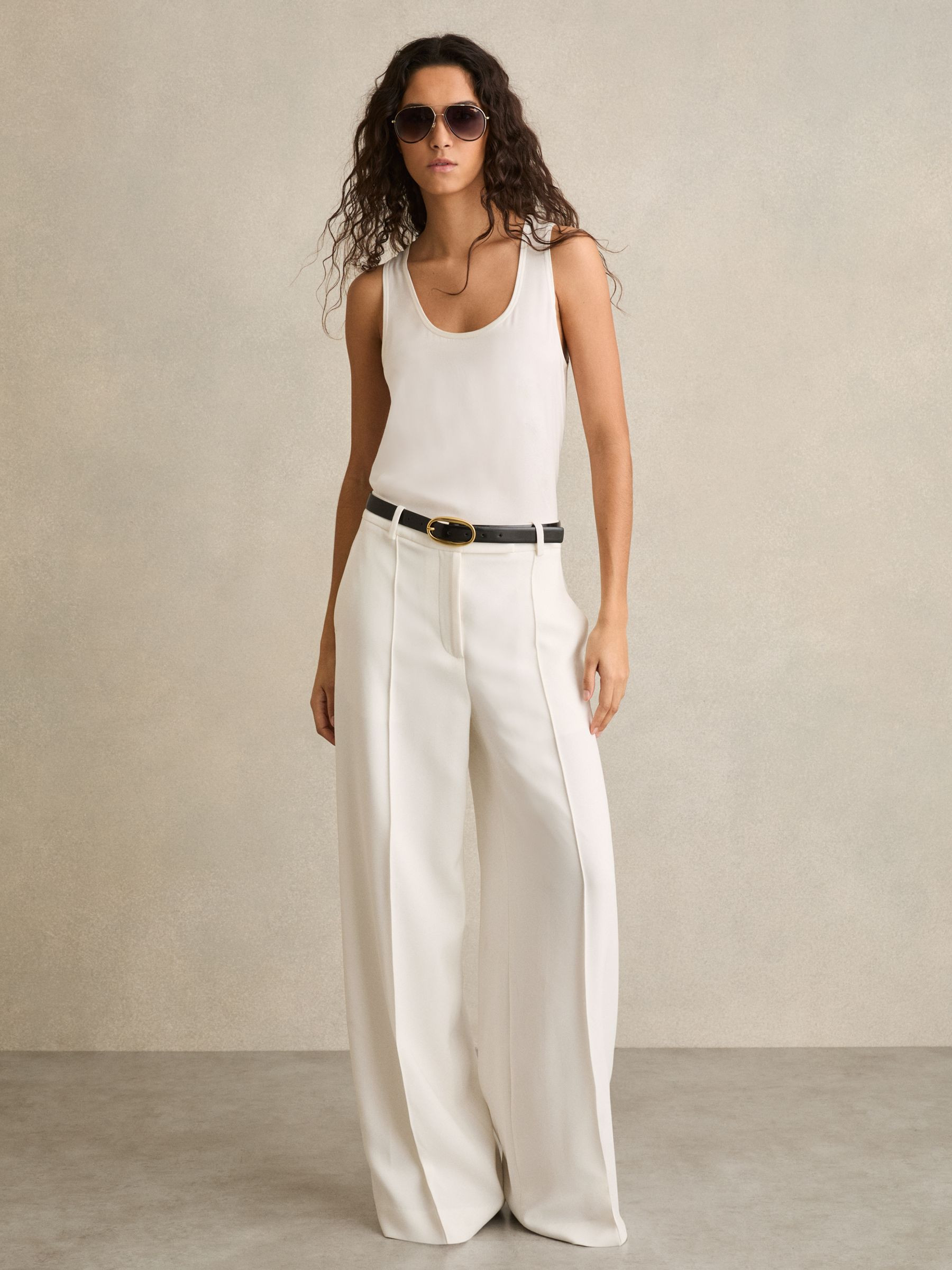 Reiss Crepe Wide-Leg Tailored Trousers in White - REISS | Reiss UK