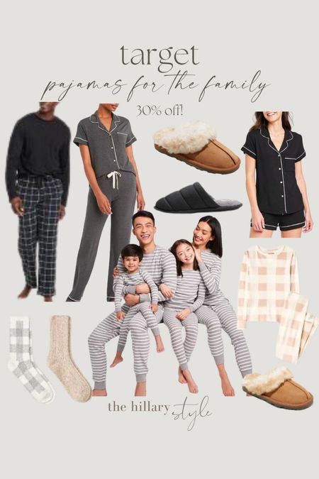 Pajamas for the Family on sale at Target. Pajamas, slippers, and socks are all 30% off at Target. Pajamas for him, her, kids, toddlers and babies. Matching holiday pajamas. Cozy slippers. Cozy socks.

#LTKfamily #LTKCyberweek #LTKsalealert
