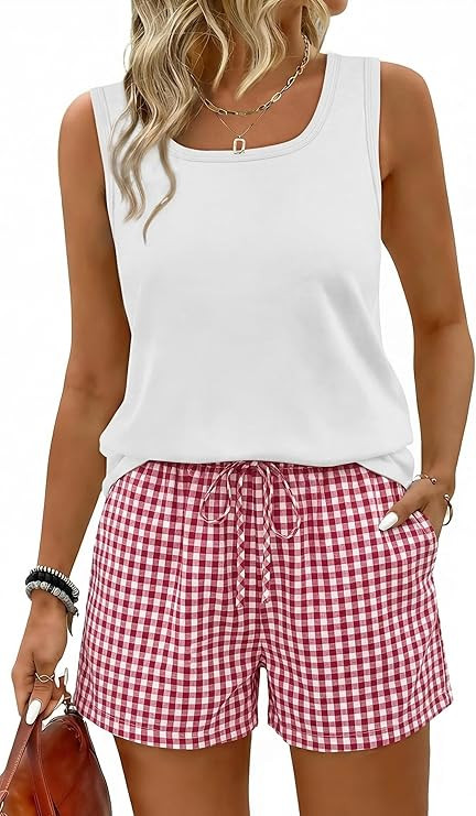 WIHOLL Two Piece Sets for Women Summer Lounge Short Sets Tank Square Neck Sleeveless Sweatsuit wi... | Amazon (US)